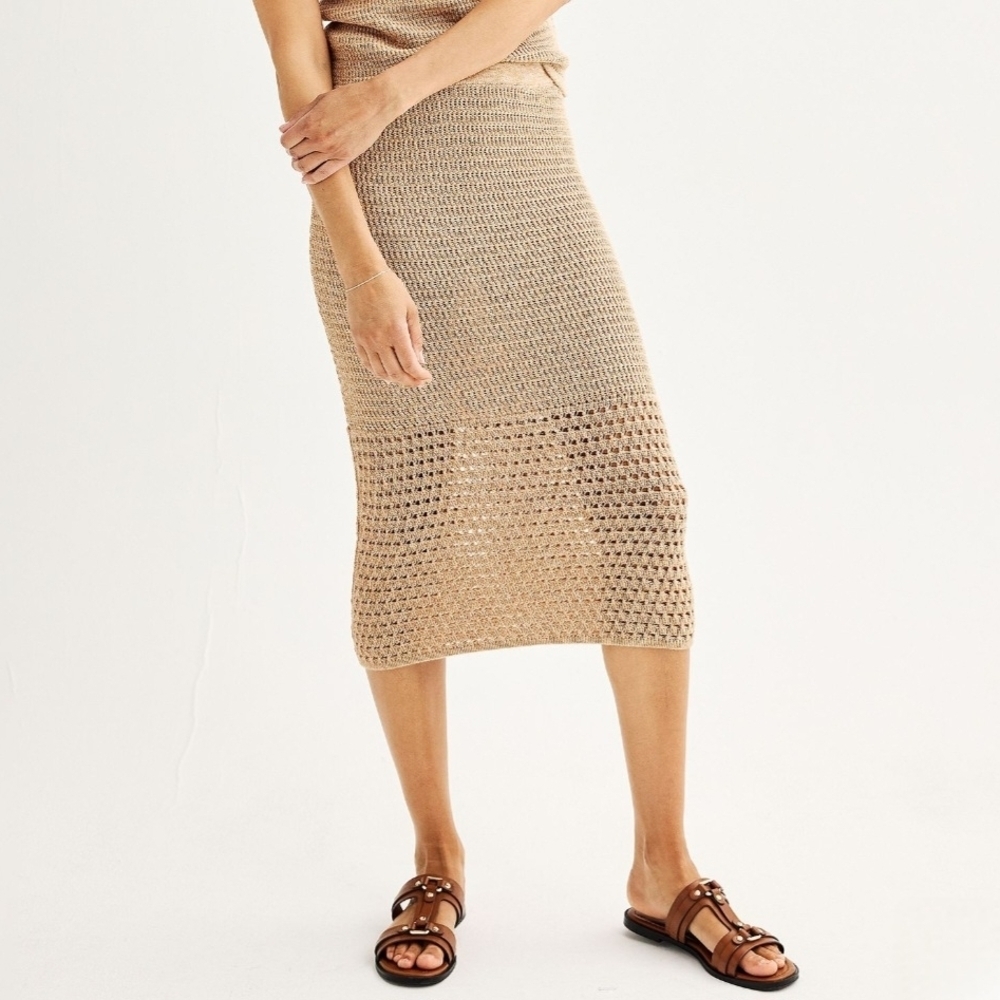 Nine West Beige/Tan Crochet Midi Skirt Size XS